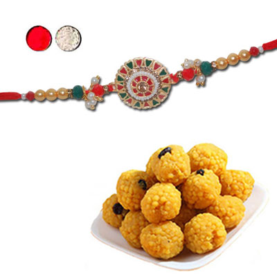 "Zardosi Rakhi - ZR-5010, 500gms of Laddu - Click here to View more details about this Product